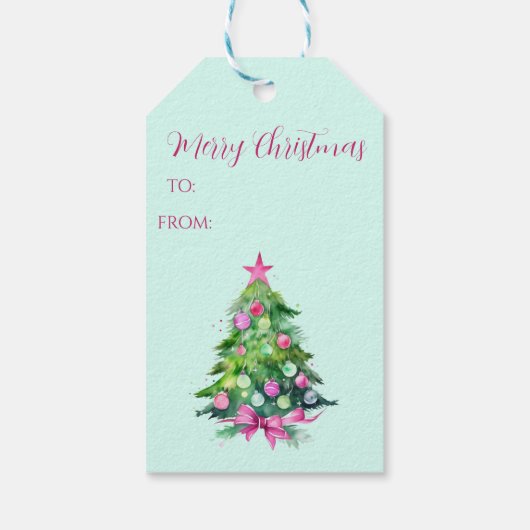  Roze en Mint Kerstboom Gift Label Cadeaulabel (Achterkant)