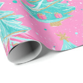 Roze en Mint kerstcadeaubomen Cadeaupapier (Rol Hoek)