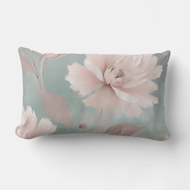 Roze en Mint Kusthuis Bloemmotief Kussen (Voorkant)