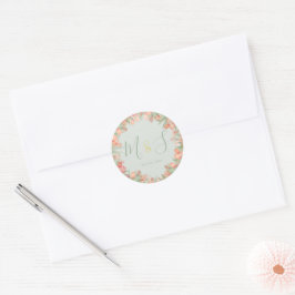 Roze en Mint Lentetulpen Initiaal Ronde Sticker