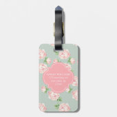 Roze en Mint Patroon van Rozen Monogrammen Bagagelabel (Achterkant verticaal)