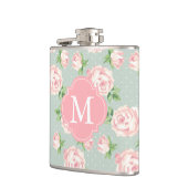 Roze en Mint  Patroon van Rozen Monogrammen Heupfles (Links)