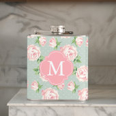 Roze en Mint  Patroon van Rozen Monogrammen Heupfles
