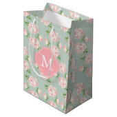 Roze en Mint  Patroon van Rozen Monogrammen Medium Cadeauzakje (Voorkant Gekanteld)