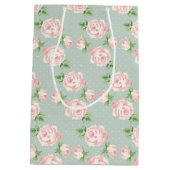 Roze en Mint  Patroon van Rozen Monogrammen Medium Cadeauzakje (Achterkant)