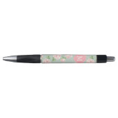 Roze en Mint Patroon van Rozen Monogrammen Pen (Voorkant)