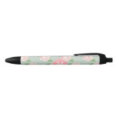Roze en Mint  Patroon van Rozen Monogrammen Zwarte Inkt Pen (Bovenkant)