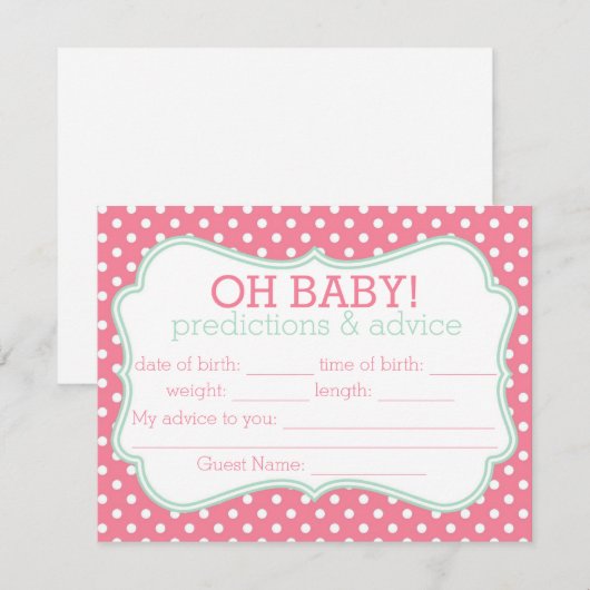 Roze en Mint Polka Dot Predications & Advice Kaart (Voorkant / Achterkant)