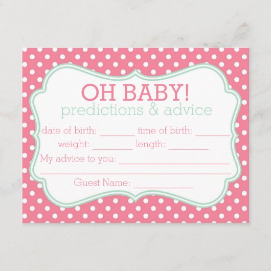 Roze en Mint Polka Dot Predications & Advice Kaart (Voorkant)