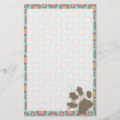 Roze en Mint Retro; Grappige Pawprint Briefpapier (Voorkant)