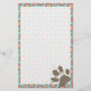 Roze en Mint Retro; Grappige Pawprint Briefpapier