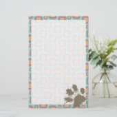 Roze en Mint Retro; Grappige Pawprint Briefpapier (Staand voorkant)