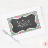 Roze en Mint Retro Patroon;  krijtbord Rechthoekige Sticker (Envelop)