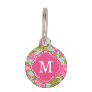 Roze en Mint Rozen Monogram Huisdierpenning