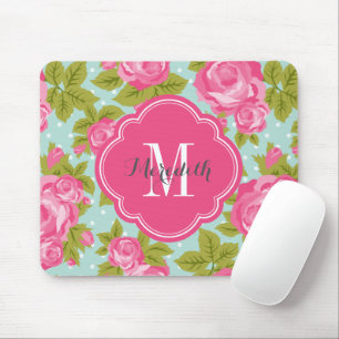 Roze en Mint  Rozen Monogram Muismat
