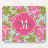 Roze en Mint  Rozen Monogram Muismat (Voorkant)