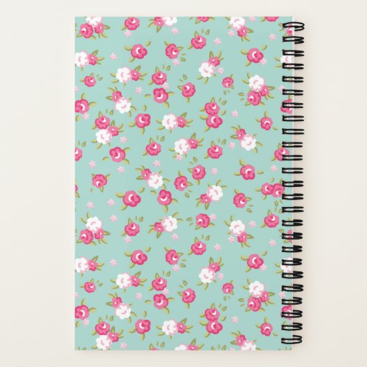 Roze en Mint sierlijke bloemenprint Notitieboek (Achterkant)