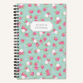 Roze en Mint sierlijke bloemenprint Notitieboek (Voorkant)