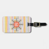 Roze en Mint Stripes Monogram Cute #2 Bagagelabel (Voorkant horizontaal)