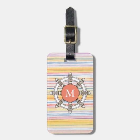 Roze en Mint Stripes Monogram Cute #2 Bagagelabel (Voorkant verticaal)