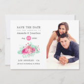 Roze en Mint Tropische Glitter Bloemenbruiloft Save The Date (Voorkant)