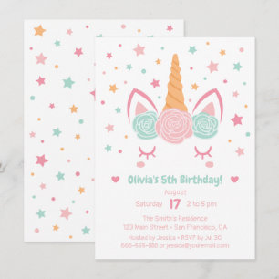 Roze en Mint Unicorn Horn Girls Birthday Party Kaart