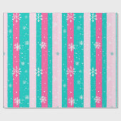 Roze en Mint Verticale Gestreepte Sneeuwvlok Cadeaupapier (Vlak)