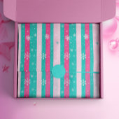 Roze en Mint Verticale Gestreepte Sneeuwvlok Tissuepapier