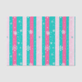 Roze en Mint Verticale Gestreepte Sneeuwvlok Tissuepapier (Voorkant)