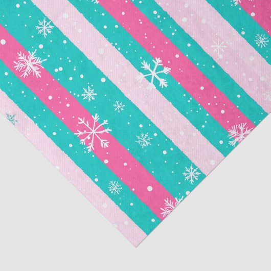 Roze en Mint Verticale Gestreepte Sneeuwvlok Tissuepapier (Detail)