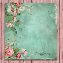 Roze en Mint Waterverf Bloemen Notitieblok