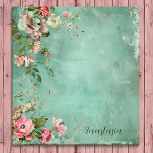 Roze en Mint Waterverf Bloemen Notitieblok