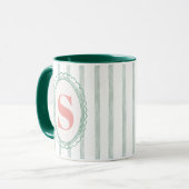 Roze en Mint Waterverf Gestreept aangepast monogra Mok (Voorkant links)