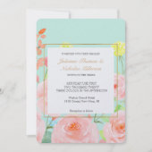 Roze en Mint Waterverf Rozen Bruiloft Kaart (Voorkant)