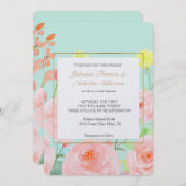 Roze en Mint Waterverf Rozen Bruiloft Kaart (Voorkant / Achterkant)