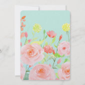 Roze en Mint Waterverf Rozen Bruiloft Kaart (Achterkant)