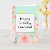 Roze en Mint Waterverf Rozen Kaart (Gele Bloem)