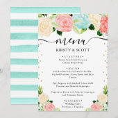 Roze en Mint Zomer Bloemen Bruiloft Menu (Voorkant / Achterkant)