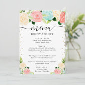Roze en Mint Zomer Bloemen Bruiloft Menu (Staand voorkant)