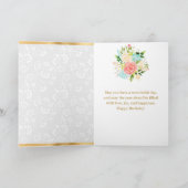 Roze en Mint Zomer Bloemen Gouden Folie Verjaardag Kaart (Binnen)
