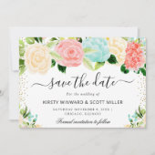 Roze en Mint Zomerbloemen Bruiloft Save The Date (Voorkant)
