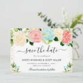 Roze en Mint Zomerbloemen Bruiloft Save The Date (Staand voorkant)