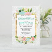 Roze en Mint Zomerbloemen Goud Vrijgezellenfeest Kaart (Staand voorkant)