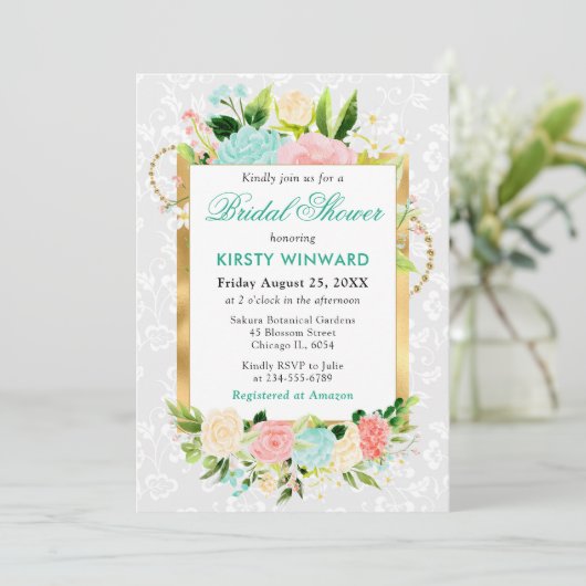 Roze en Mint Zomerbloemen Goud Vrijgezellenfeest Kaart (Staand voorkant)