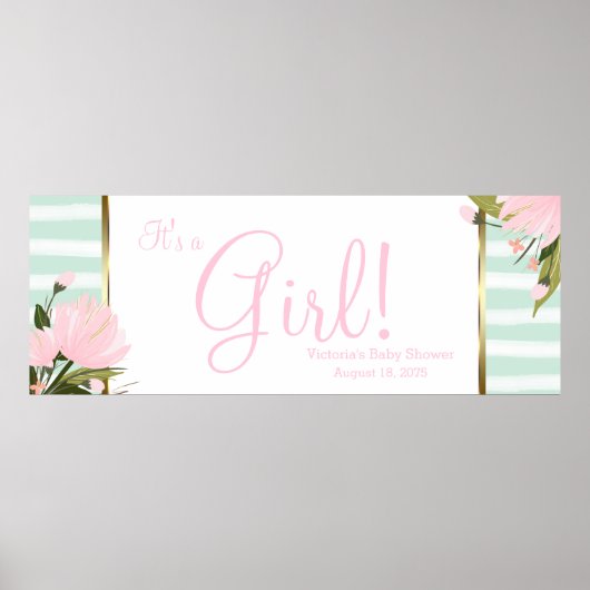 Roze en mintgroene baby shower banner poster (Voorkant)