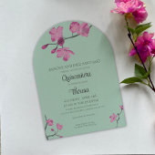 Roze en mintgroene kersenbloesem Quinceanera Kaart