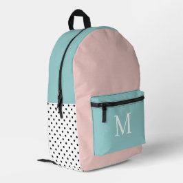 Roze en Mintgroene Meisjes Monogram Eerste Letter Bedrukte Rugzak