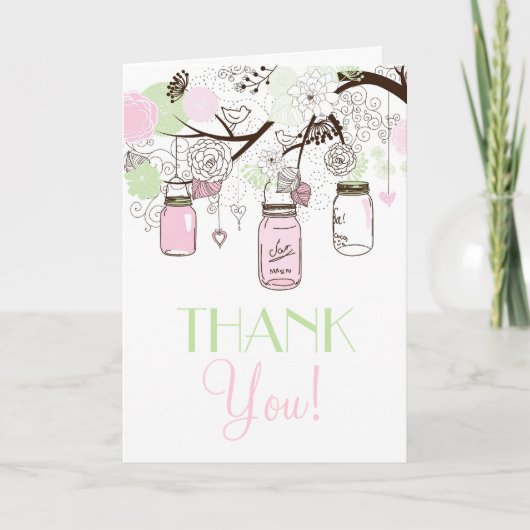 Roze en mintgroene metseljars bedankkaart (Voorkant)