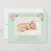 Roze en Mnt Floral Baby Girl Foto geboortedatum Aankondiging (Voorkant)