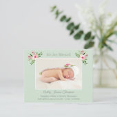 Roze en Mnt Floral Baby Girl Foto geboortedatum Aankondiging (Staand voorkant)